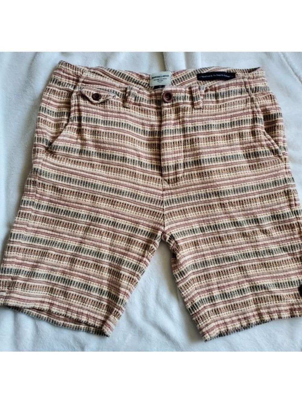Marshall Artist Striped Woven Shorts Tan Multi Men's Size 32